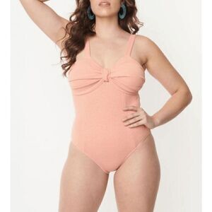 Magnolia Place Peach Ribbed One-Piece Swimsuit L
